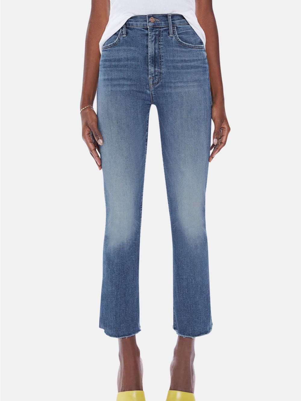 MOTHER Blue High-Rise Cropped Ankle Jeans